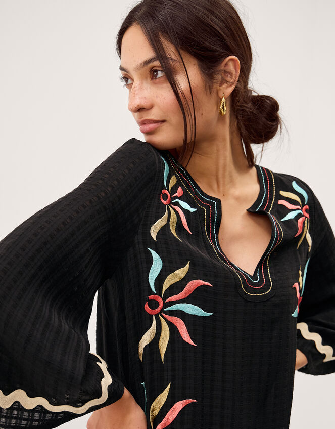 Bonnie Embroidered Mini Kaftan, Black (BLACK), large
