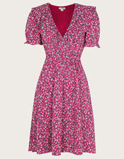 Ditsy Print Angel Sleeve Jersey Dress, Red (RED), large