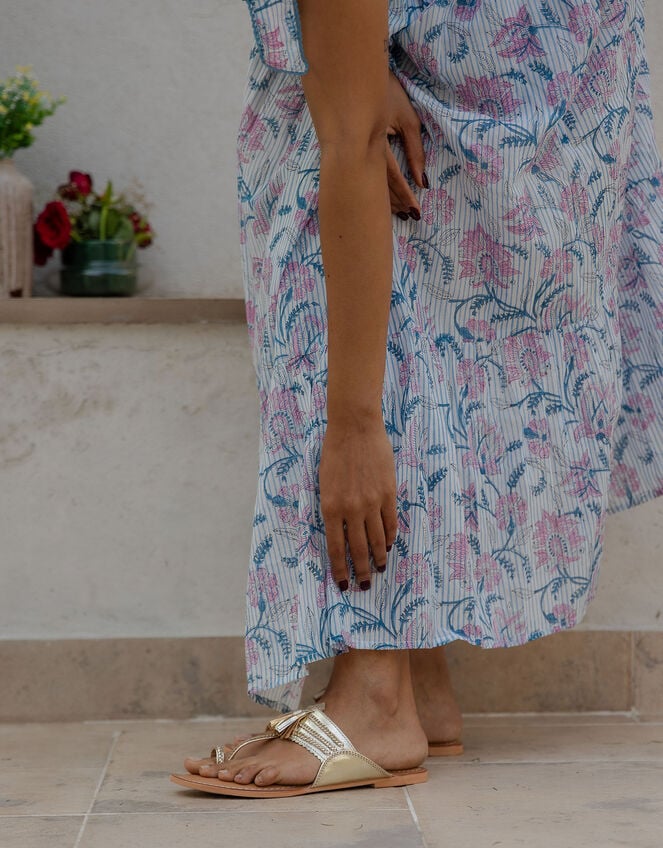 Dilli Grey Tilly Floral Stripe Midi Kaftan Dress, Blue (BLUE), large