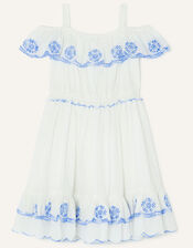 Embroidered Bardot Summer Dress, White (WHITE), large