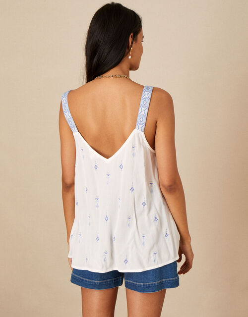 Embroidered Wide Strap V-Neck Cami in LENZING™ ECOVERO™ , White (WHITE), large