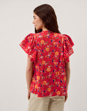 Libby Floral Print Jersey Top, Red (RED), large