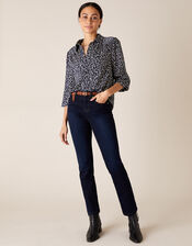 Square Spot Satin Blouse, Blue (NAVY), large