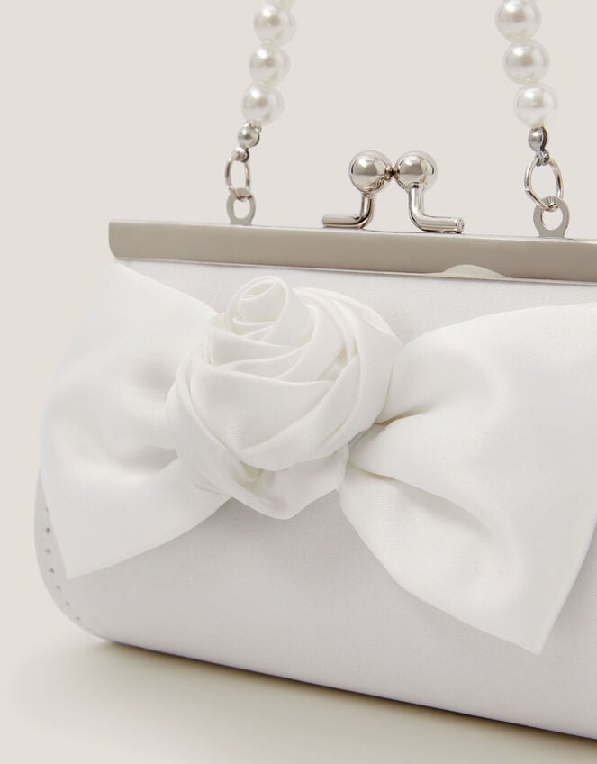 Satin Rose Bow Mini Bag, Ivory (IVORY), large