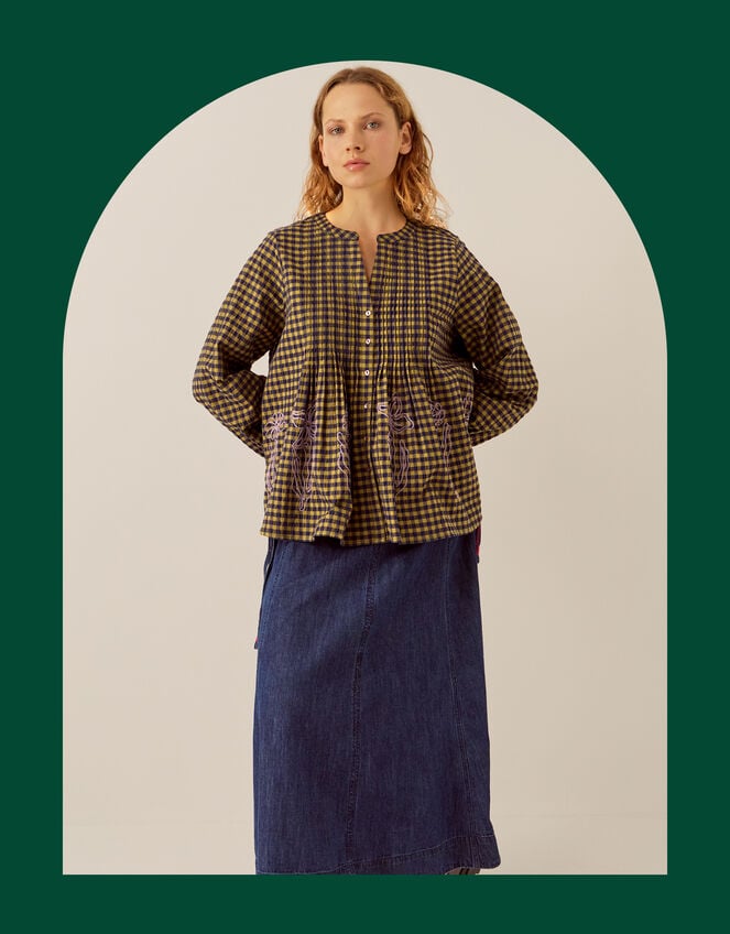 East Dilly Embroidered Gingham Print Blouse, Multi (MULTI), large