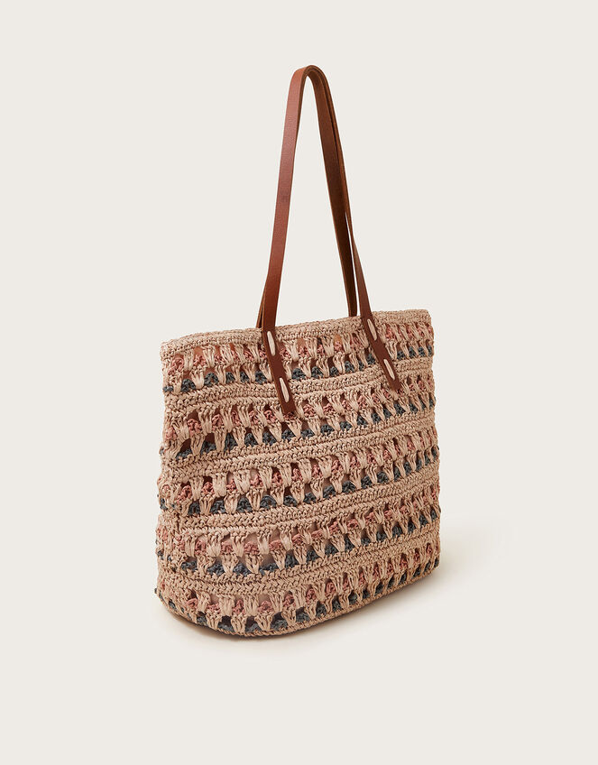 Tonal Raffia Shopper Bag, , large