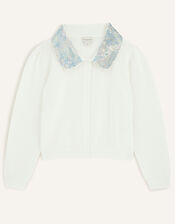 Sequin Collar Cardigan, Ivory (IVORY), large