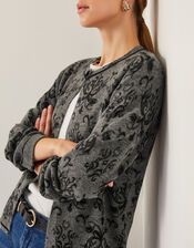 Jess Jacquard Cardigan, Grey (CHARCOAL), large