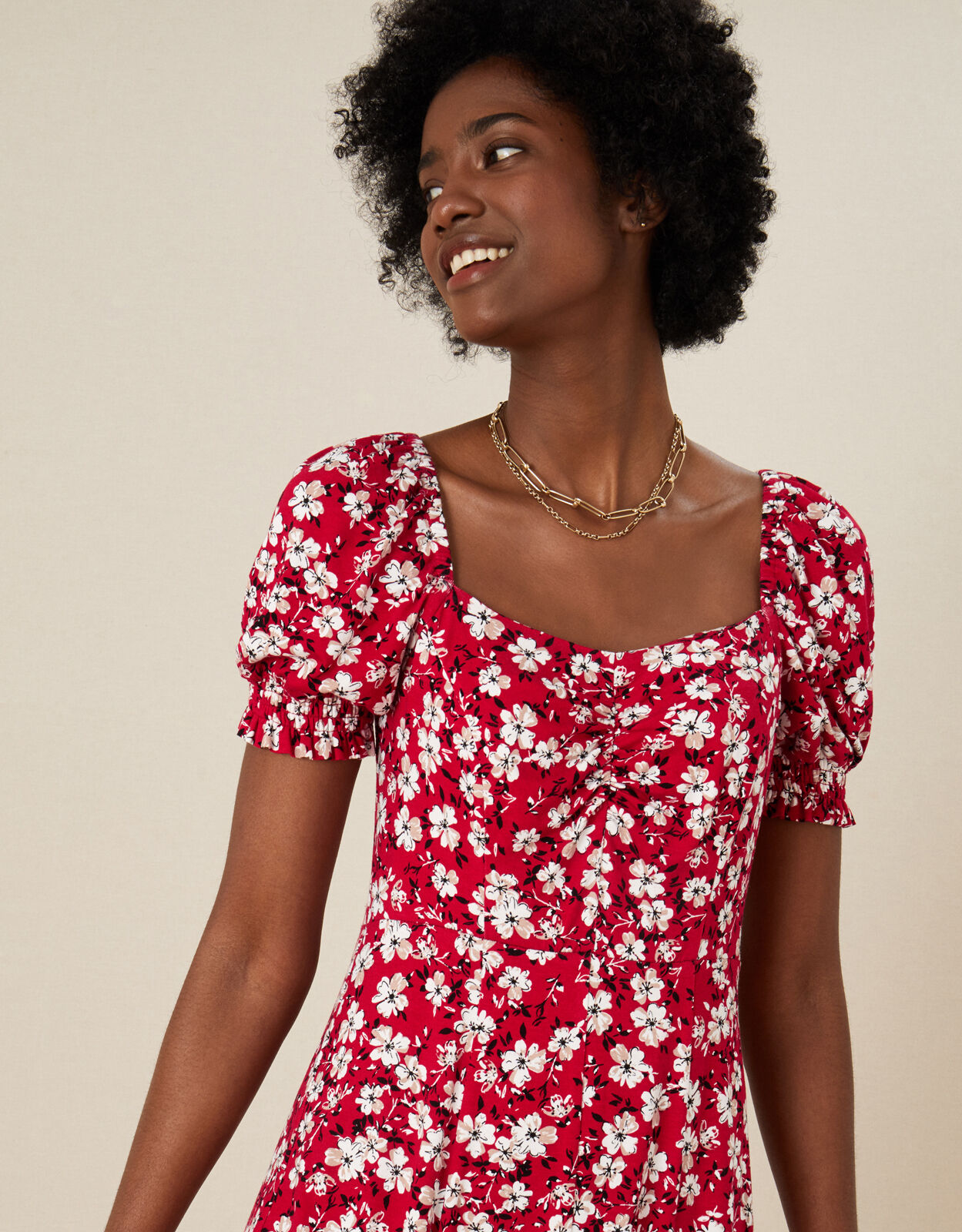 Everly Floral Print Jersey Dress Red