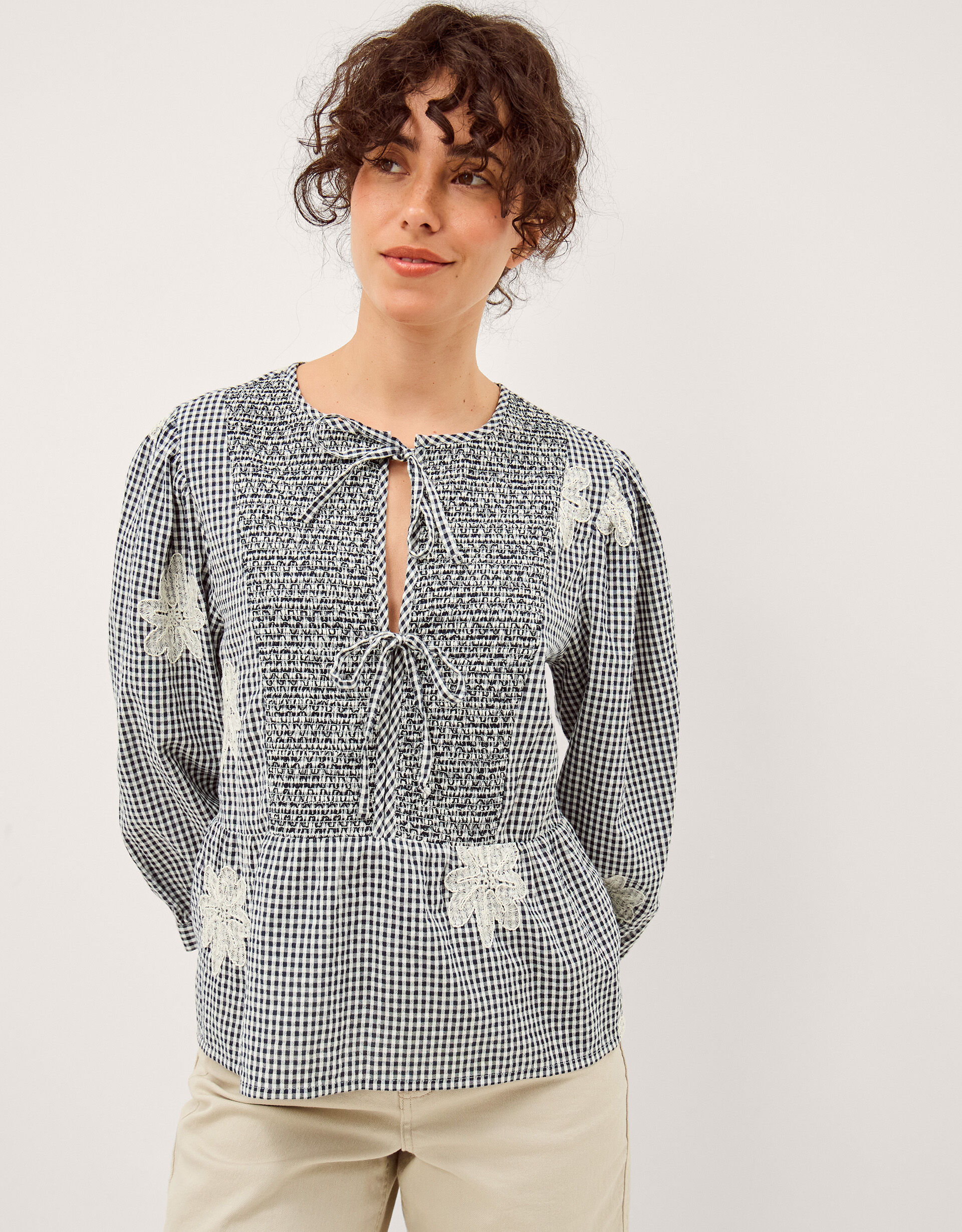 Mimi Embroidered Gingham Top Black