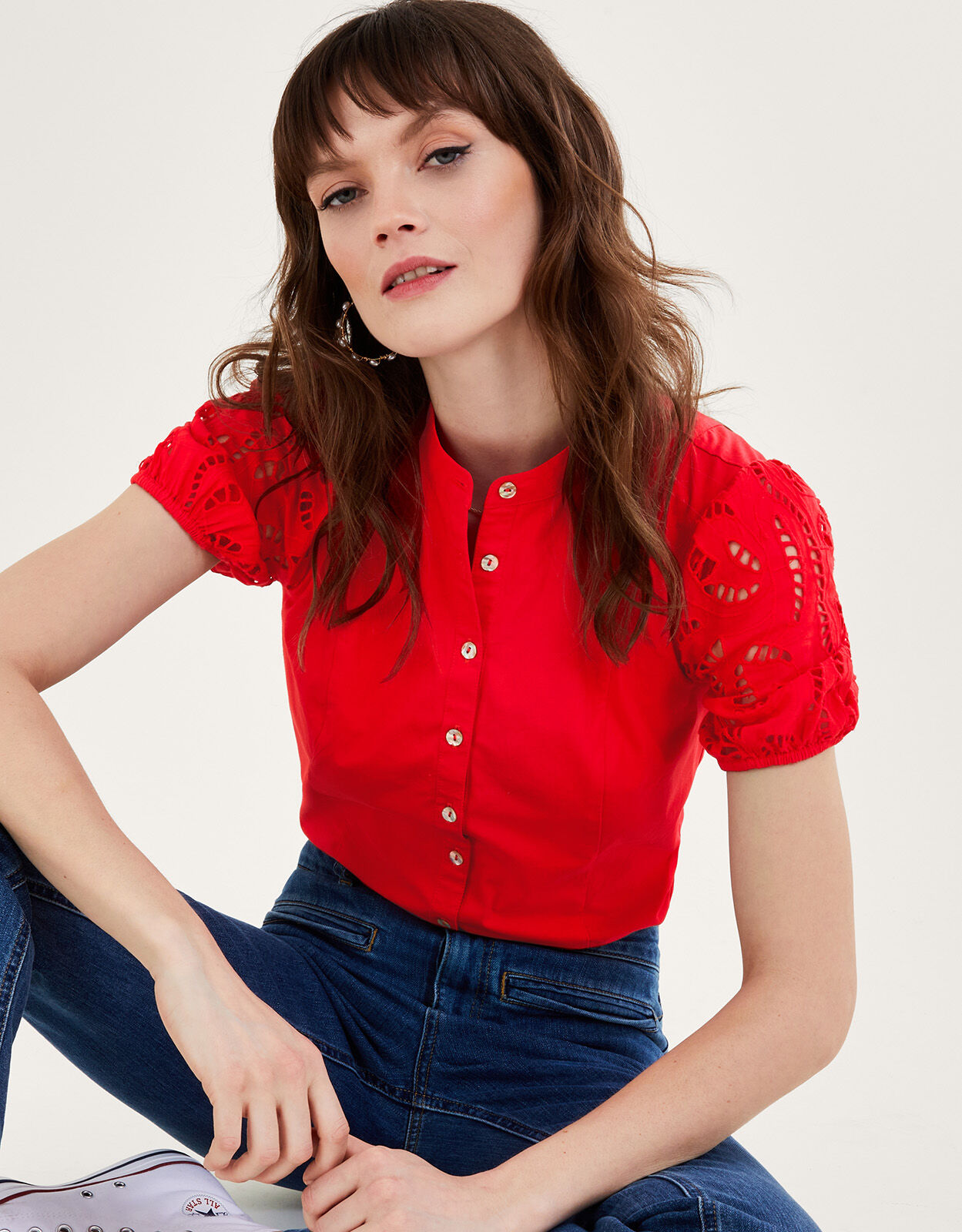 Clara Cutwork Blouse Red Tops T shirts Monsoon UK