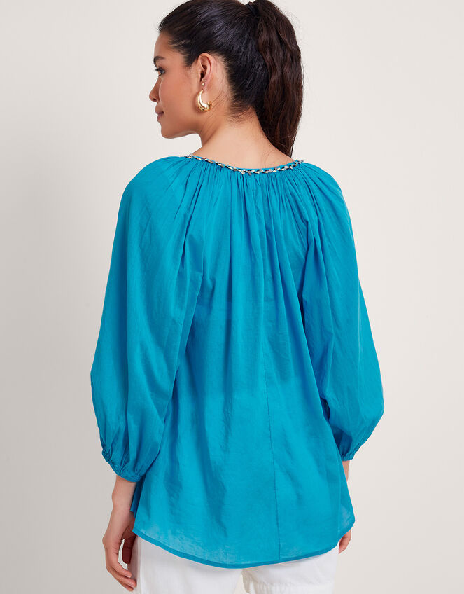 Amy Tie Neck Top, Blue (TURQUOISE), large