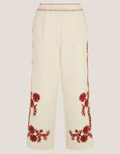 Emilia Floral Embroidered Trousers, Ivory (IVORY), large