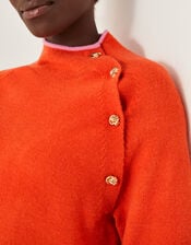 Bella High Neck Button Jumper, Orange (ORANGE), large