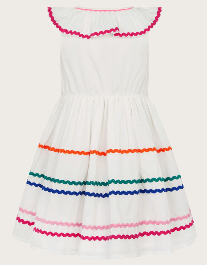 Sleeveless Collared Ric Rac Dress, White (WHITE), large