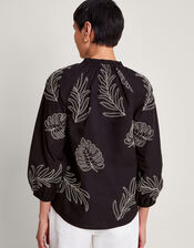 Raeni Leaf Print Blouse, Black (BLACK), large