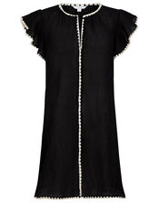 Lila Frill Sleeve Dress in Organic Cotton, Black (BLACK), large