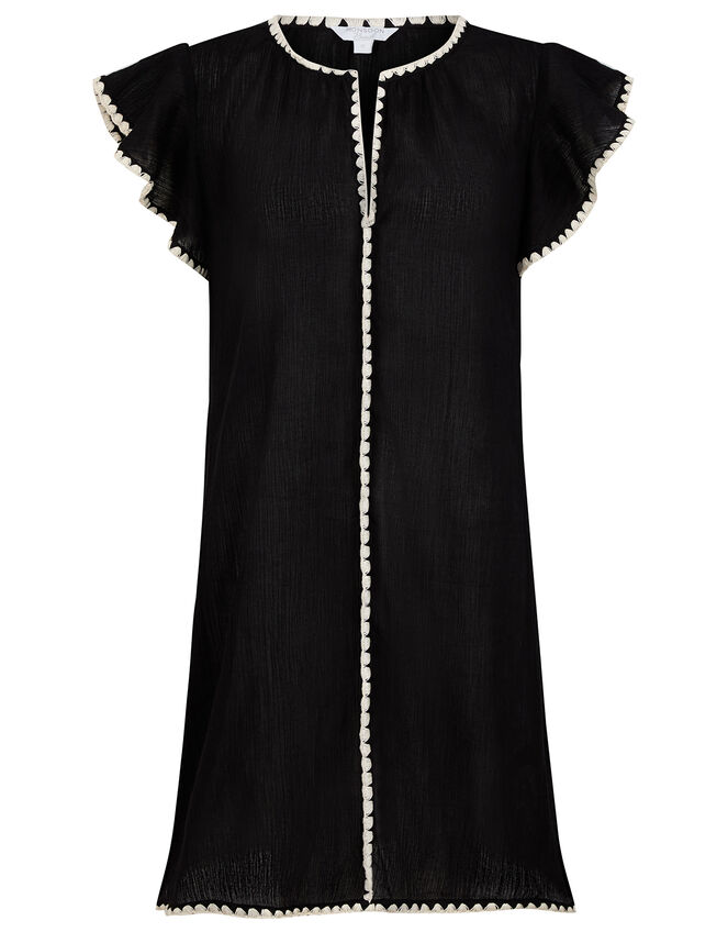 Lila Frill Sleeve Dress in Organic Cotton, Black (BLACK), large