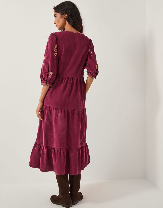 Mia Embroidered Corduroy Midi Dress, Red (CHERRY), large