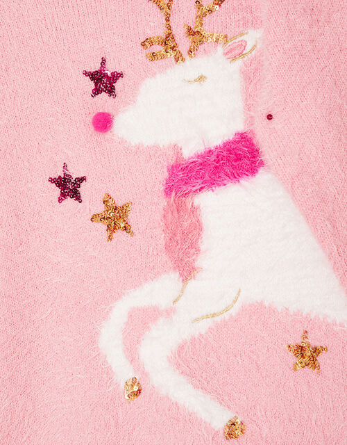 Reindeer Fluffy Jumper, Pink (PINK), large