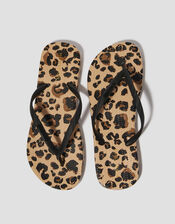 Leopard Print Flip Flops, Natural (NEUTRAL), large