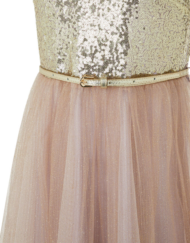 Kylie Gold Sparkle Tiered Prom Dress, Gold (GOLD), large