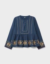 East Katie Embroidered Peplum Blouse, Teal (TEAL), large