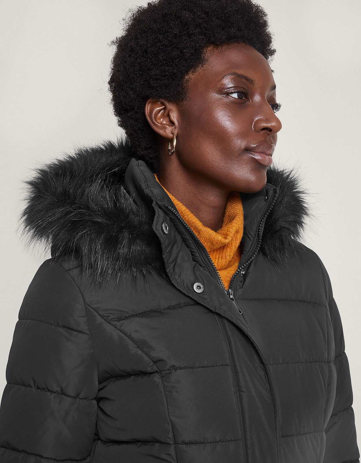 Long padded coat sales with fur hood