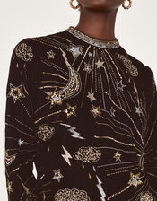 Tina Embroidered Velvet Tunic Dress, Black (BLACK), large