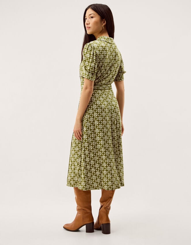 Kalani Geometric Jersey Midi Shirt Dress, Green (GREEN), large