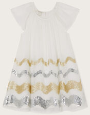 Disco Sequin Wave Dress, White (WHITE), large