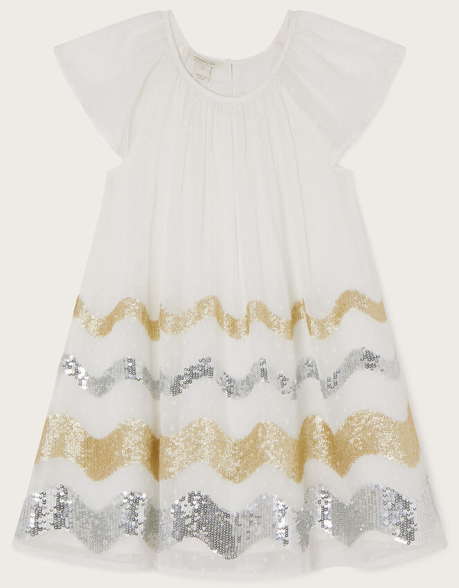 Disco Sequin Wave Dress, White (WHITE), large