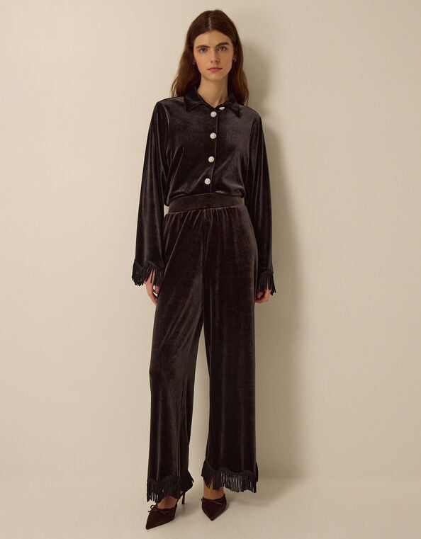 Tami Tassel Velvet Trousers, Brown (CHOCOLATE), large