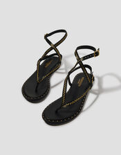 Cleo Stud Leather Strappy Flip Flop Sandals, Black (BLACK), large