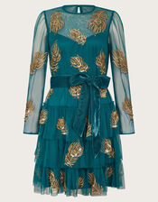 Tally Embellished Tiered Dress, Teal (TEAL), large