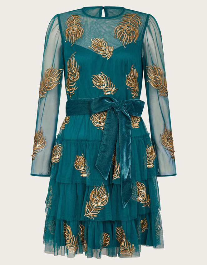 Tally Embellished Tiered Dress, Teal (TEAL), large