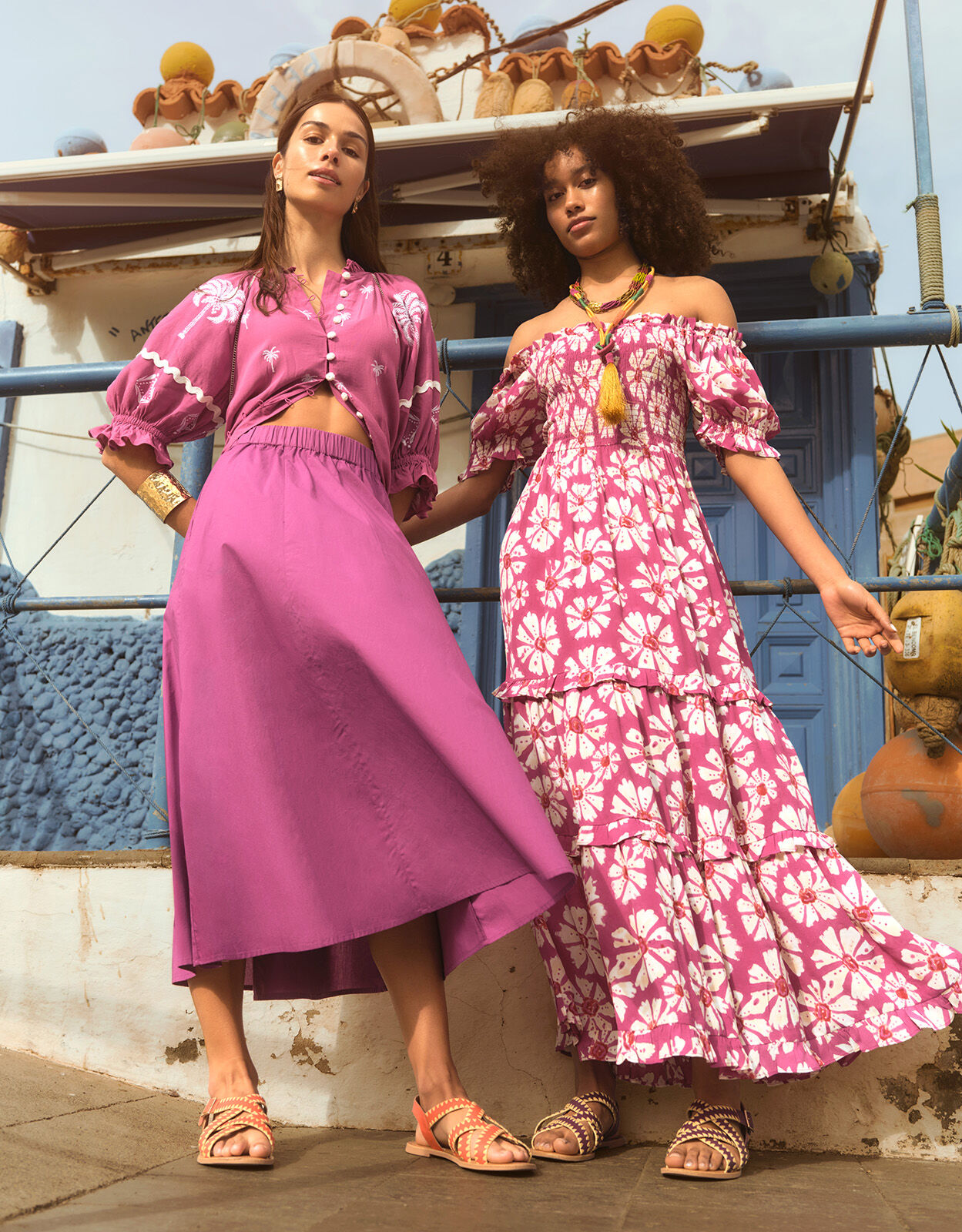 Murtle Woodblock Print Dress in Sustainable Viscose Pink