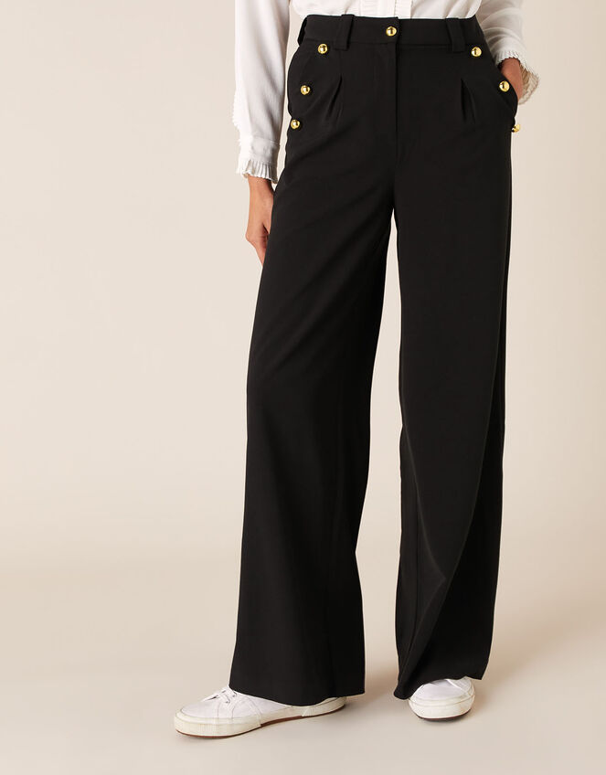 Military Wide-Leg Trousers, Black (BLACK), large