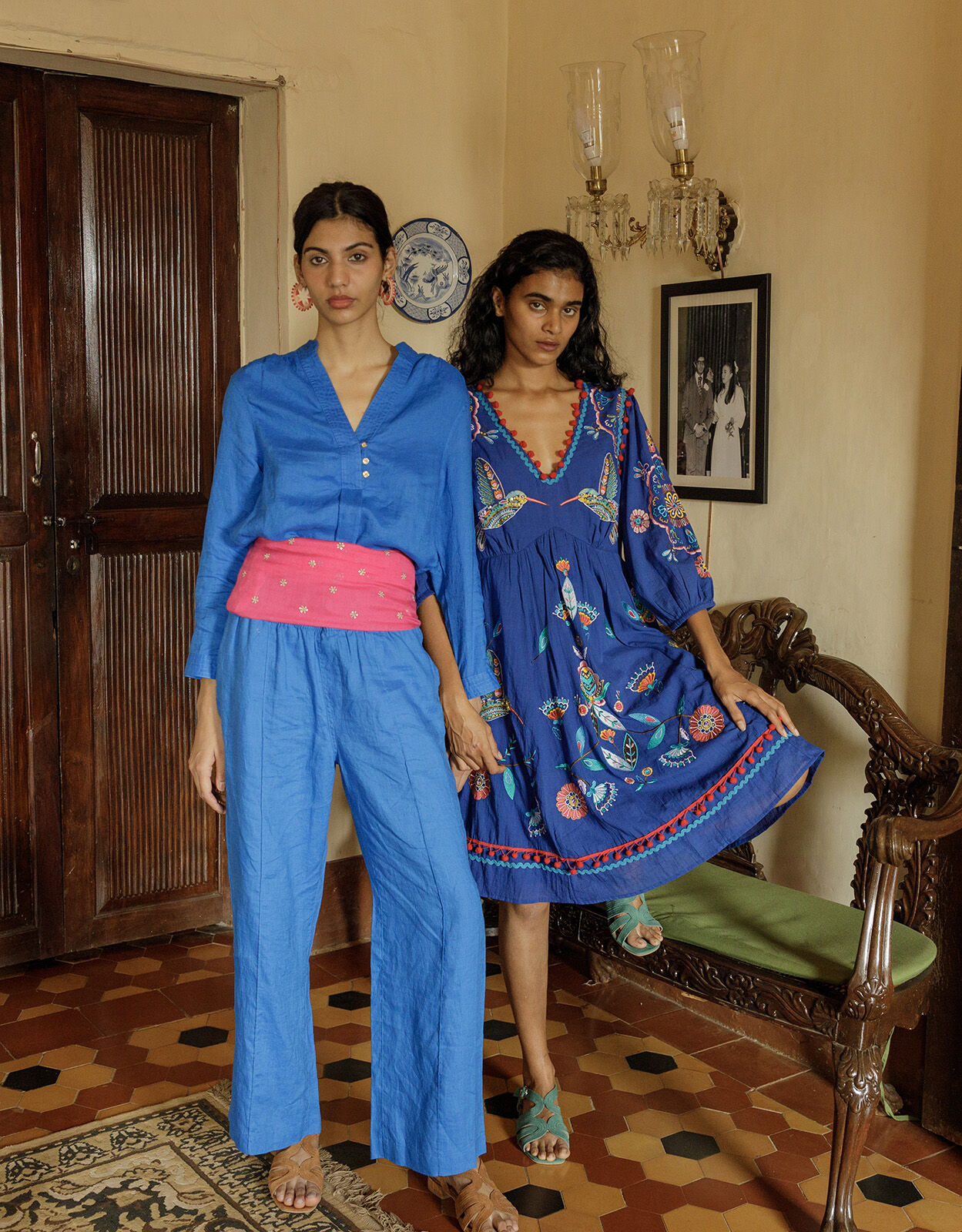 India Overhead Nehru Collar Linen Shirt Blue