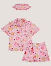 Tea Time Satin Short Pyjama & Sleep Mask Set, Pink (PINK), large