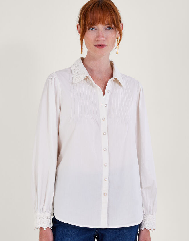 Beth Lace Detail Shirt, Ivory (IVORY), large