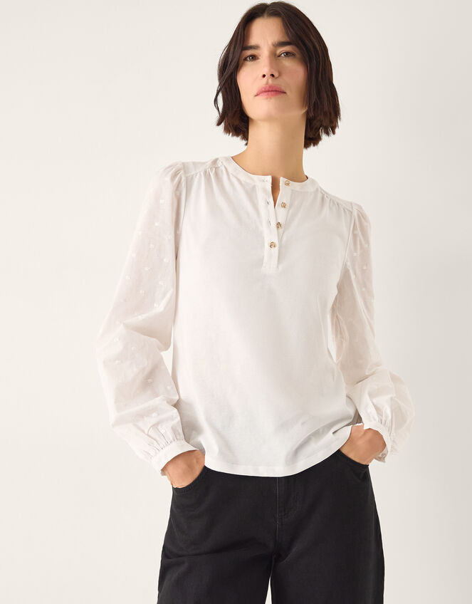 Flossy Embroidered Sleeve Top, Ivory (IVORY), large