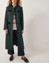 Viv Velvet Trim Military Coat, Green (GREEN), large