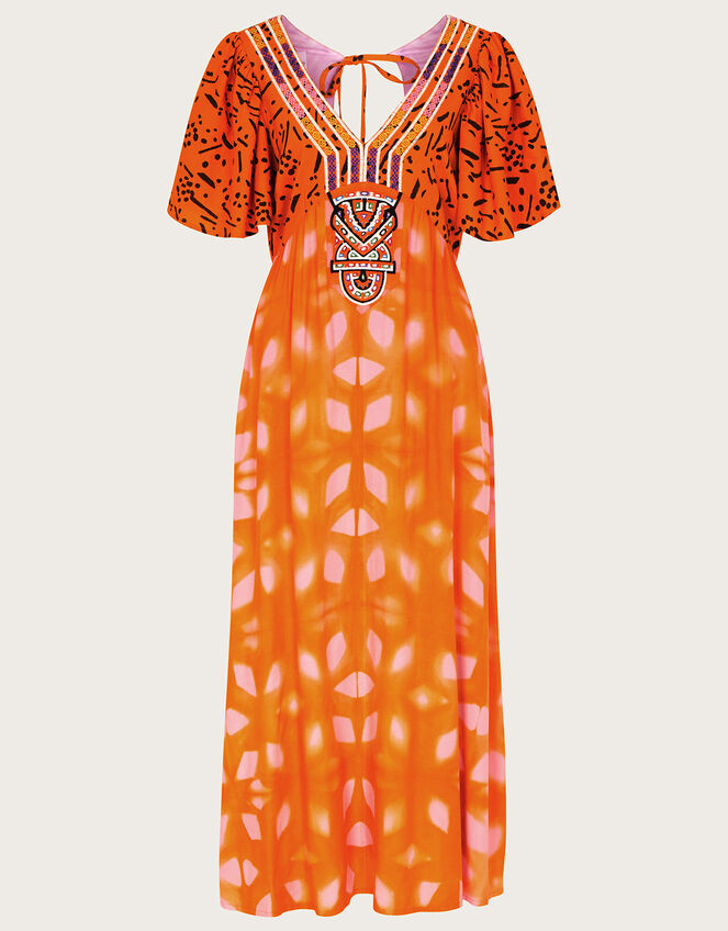 Print Kaftan Dress in LENZING™ ECOVERO™, Orange (CORAL), large