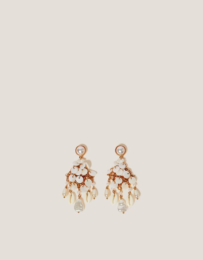 Pearl Shell Disc Chandelier Earrings, , large