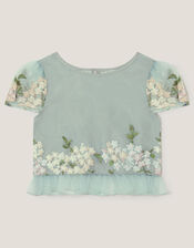Floral Embroidered Party Top, Green (SAGE), large