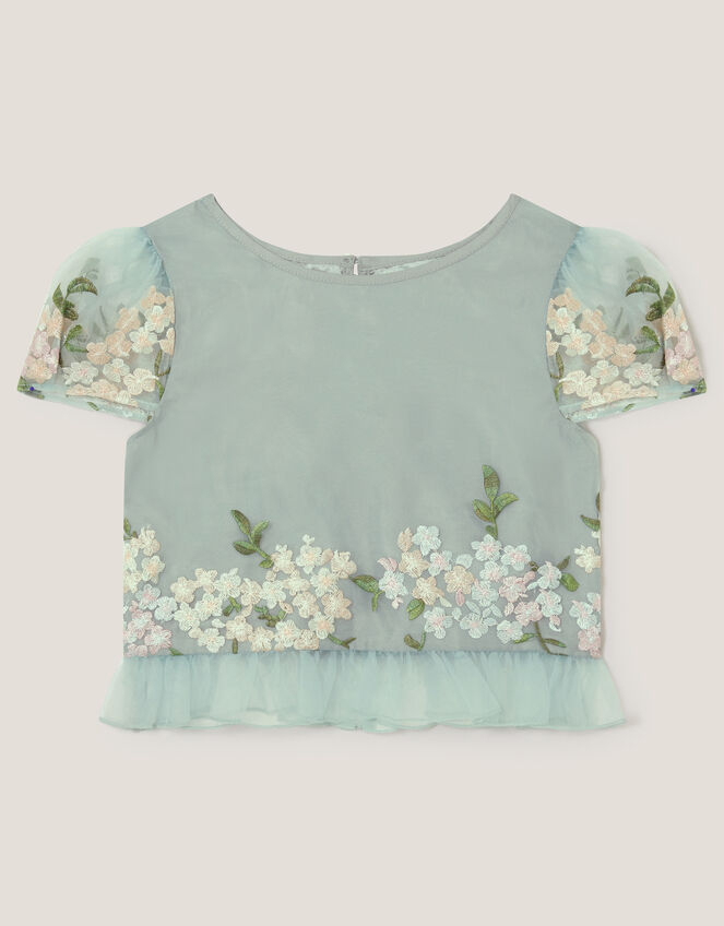 Floral Embroidered Party Top, Green (SAGE), large