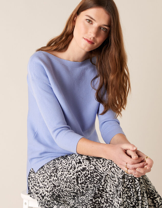 Ottoman Slash Neck Jumper, Blue (BLUE), large