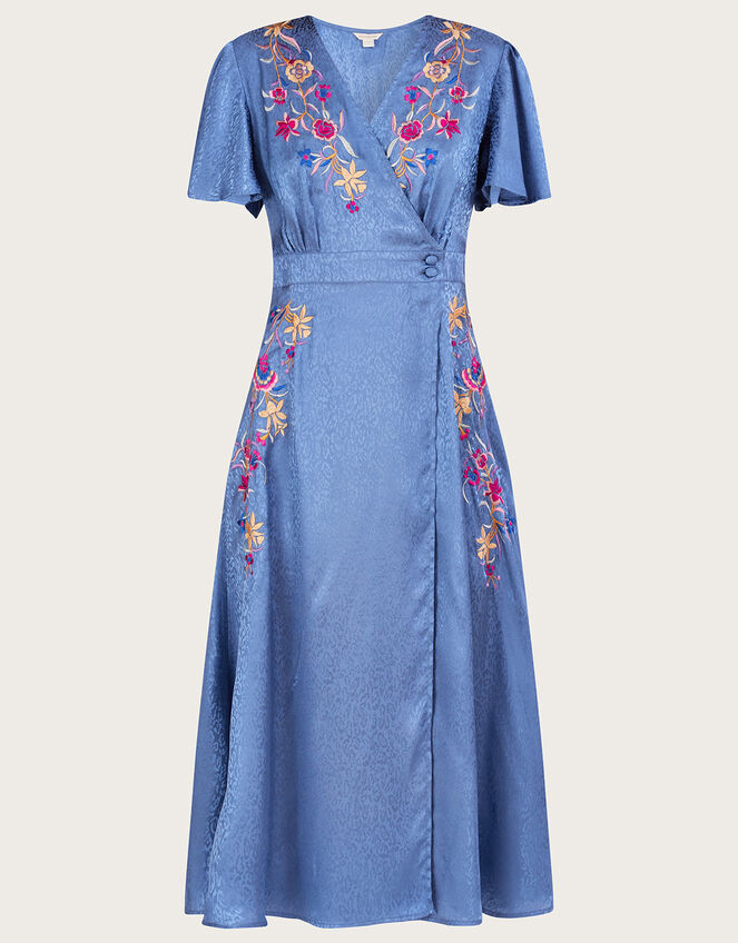 Elizabeth Embroidered Jacquard Dress Blue