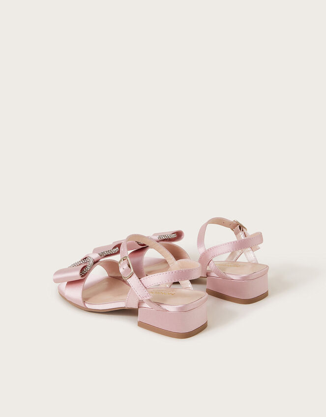 Diamante Bow Satin Heels, Pink (PINK), large